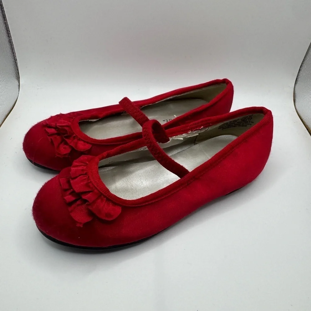 George Toddler Size 10 Red Dress Shoes Flats with Ruffled Design